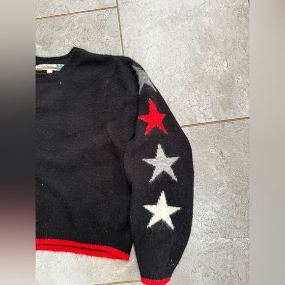 Girls Vintage Havana Black Sweater with Red and Gray Star Accents, size L (14) - Picture 2 of 5